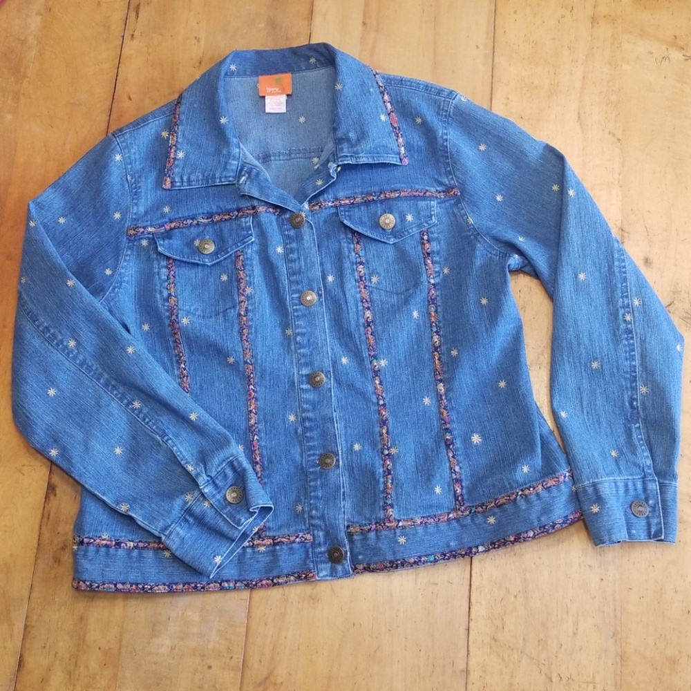Hearts Of Palm Embroidered Denim Jacket Sz 14